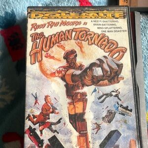 The Human Tornado VHS - Bold Illustrated Cover, Red & Orange Artwork